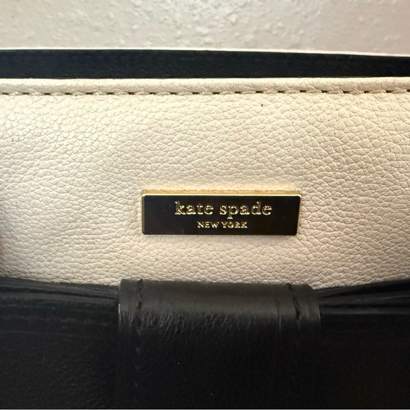 Kate Spade Black and Cream Leather Satchel Purse with Bow Accent - Picture 4 of 16